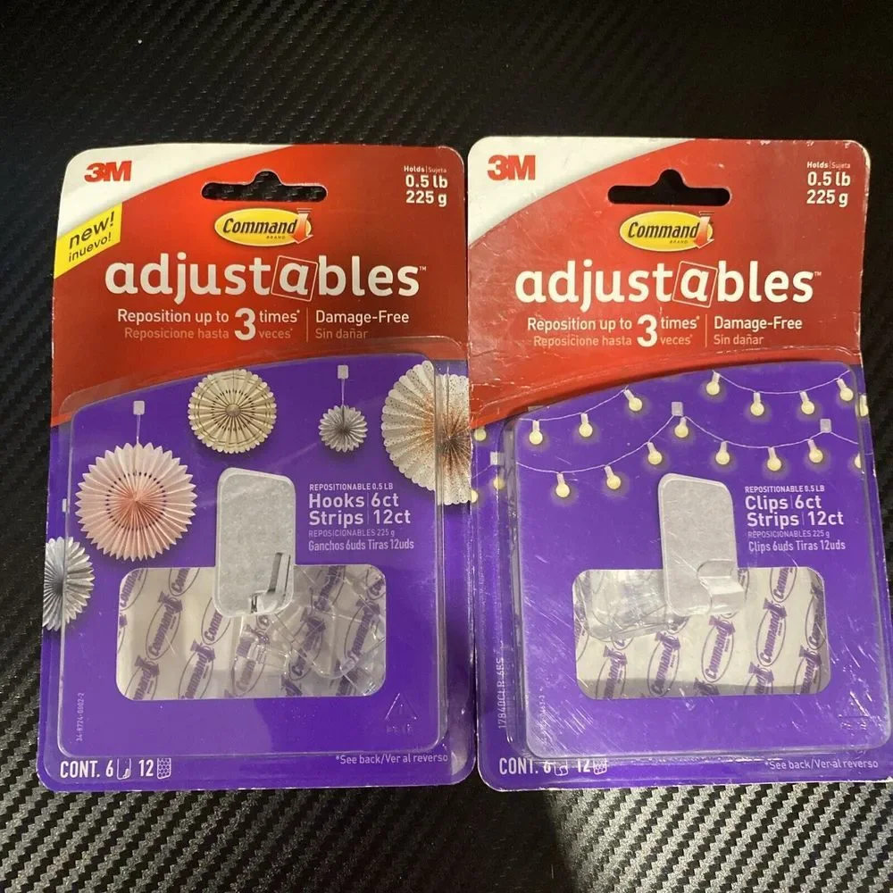 3M Command Adjustables Hooks and strips - 10 Per Package - Lot of 2